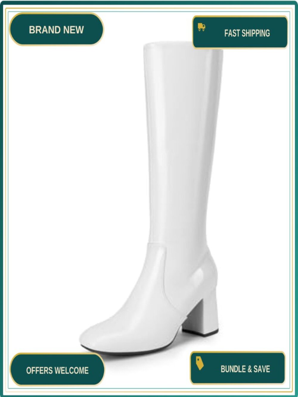 Faux Leather Square Toe Knee High Block Heel Motorcycle Boots